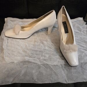 J.Renee Cream Heels with Fur Detail